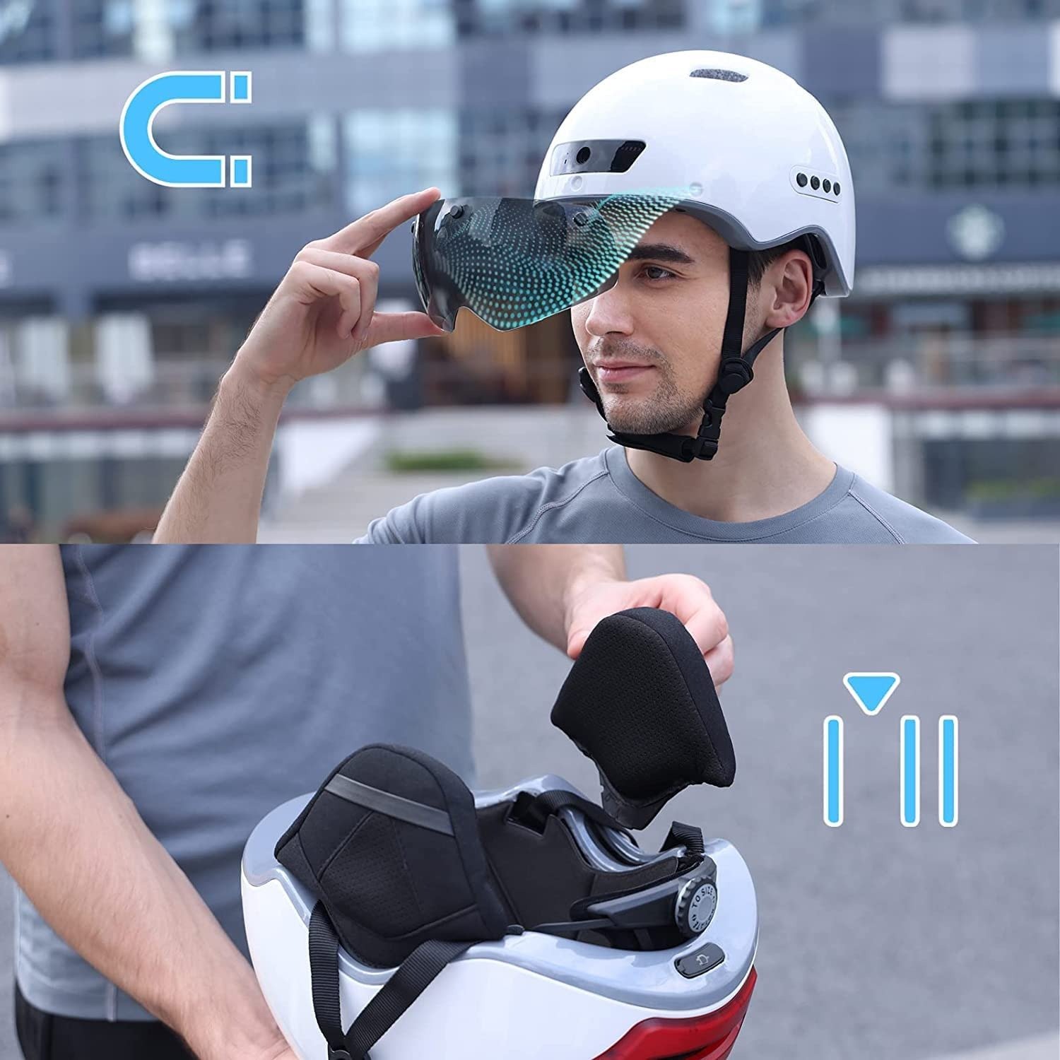 Casque intelligent visière caméra bluetooth et led pour vélo et trottinette  - Urban Wheelers