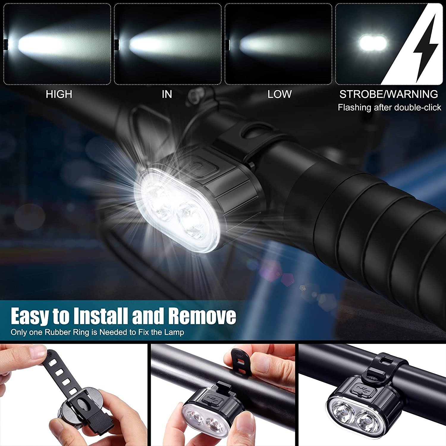 HELIAN Lumière Vélo Avant Et Arrière USB Rechargeable - 6 Modes Ultra Puissante, Étanche Et Antichoc