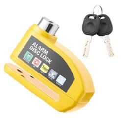 Antivol bloque-disque avec alarme fixé sur le frein avant d'un vélo urbain pour la sécurité contre le vol.