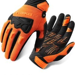 Gants de cyclisme orange avec protections TPR et paume rembourrée de 5 mm sur fond blanc