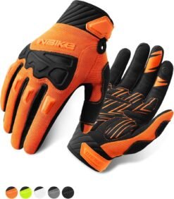 Gants de cyclisme orange avec protections TPR et paume rembourrée de 5 mm sur fond blanc
