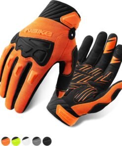 Gants de cyclisme orange avec protections TPR et paume rembourrée de 5 mm sur fond blanc