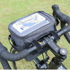 Sacoche de guidon vélo grise avec support téléphone tactile