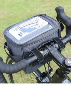 Sacoche de guidon vélo grise avec support téléphone tactile