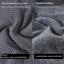 Gros plan sur l'intérieur en polaire douce et le cordon de serrage ajustable du masque de cou