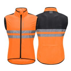 Vue détaillée du gilet montrant le tissu mesh respirant, le col protecteur et la poche zippée