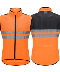 Vue détaillée du gilet montrant le tissu mesh respirant, le col protecteur et la poche zippée