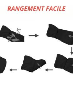 Guide étape par étape montrant comment plier le gilet de cyclisme dans sa propre poche arrière pour un rangement compact
