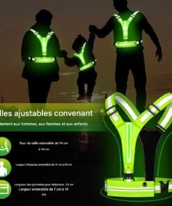 Détails des dimensions ajustables du harnais et de sa poche de rangement étanche pour téléphone