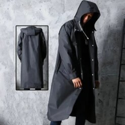 Manteau de Pluie Long Imperméable à Capuche - Noir Unisexe
