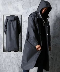 Manteau de Pluie Long Imperméable à Capuche - Noir Unisexe