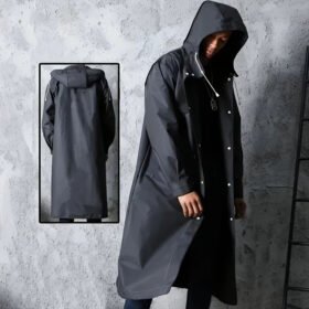 Manteau de Pluie Long Imperméable à Capuche - Noir Unisexe